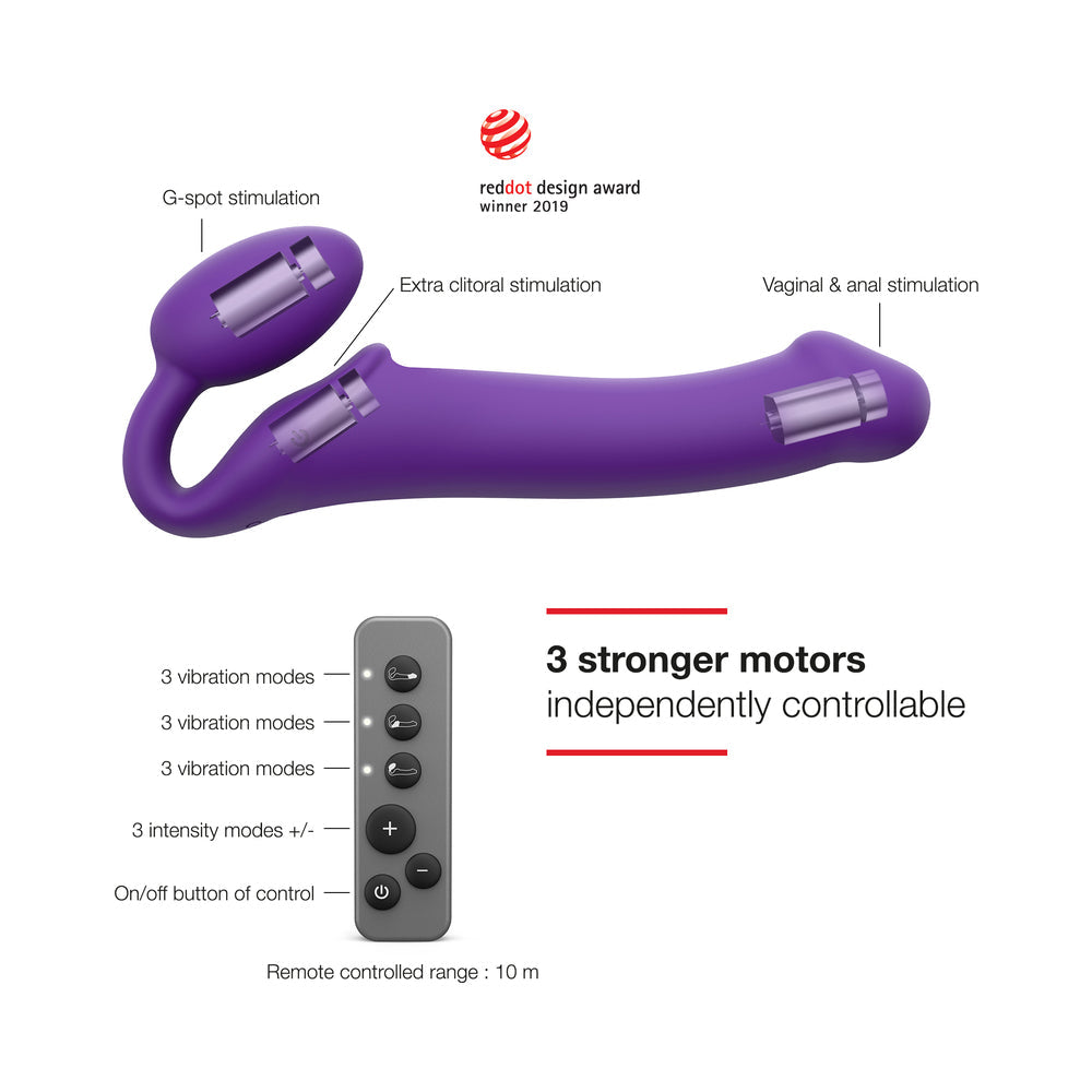 Strap-On-Me Rechargeable Remote-Controlled Silicone Vibrating Bendable Strap-On Purple L