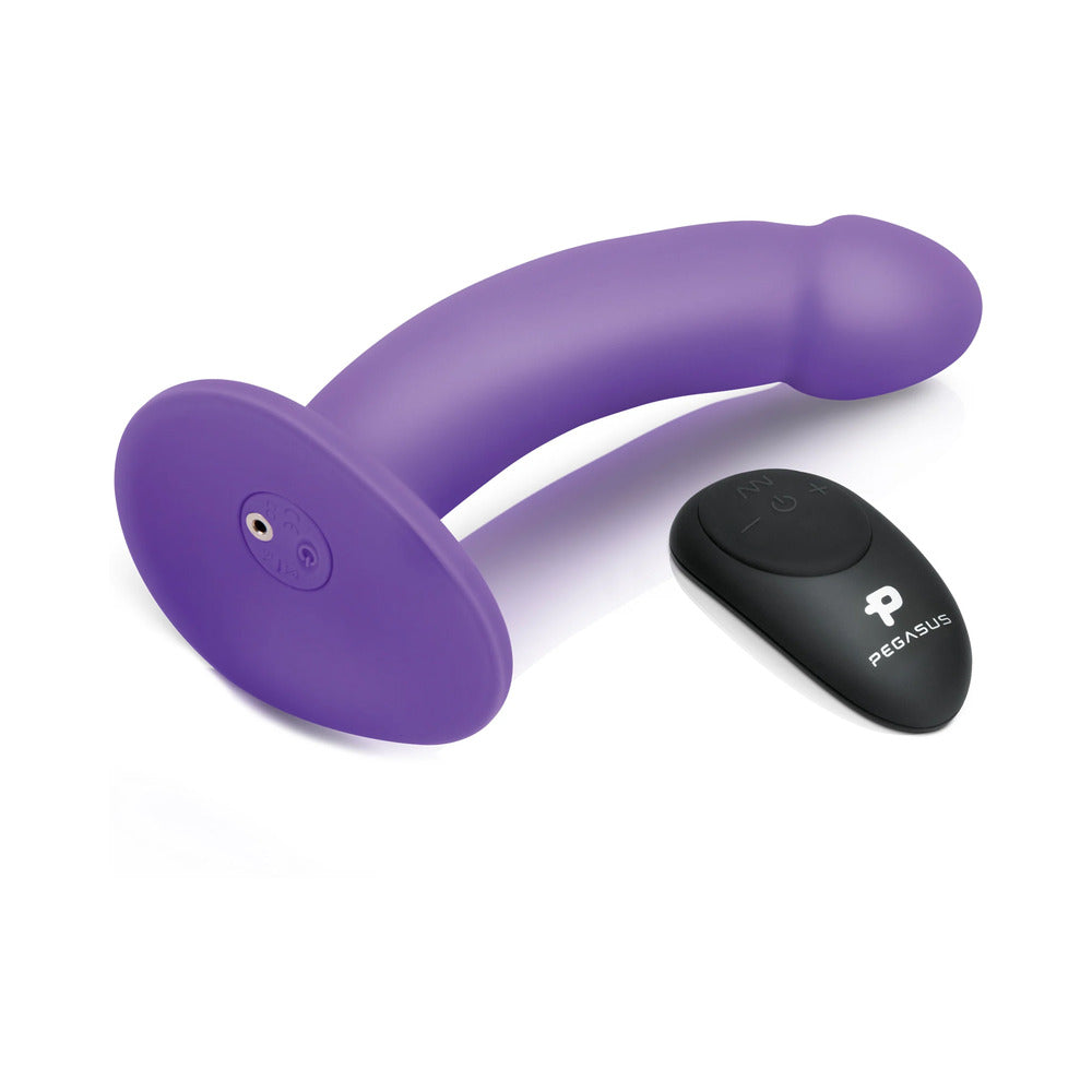 Pegasus 6 in. Curved Realistic Peg Rechargeable Remote-Controlled Silicone Dildo & Adjustable Harness Set Purple