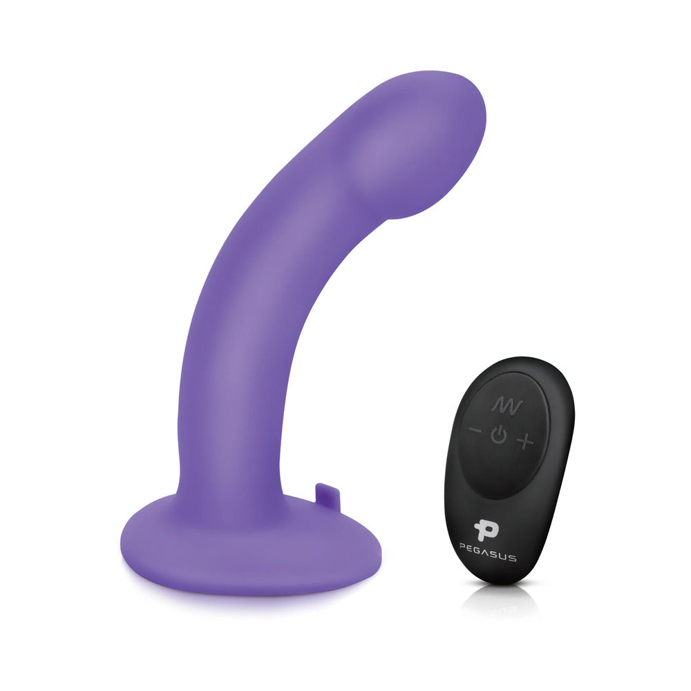 Pegasus 6 in. Curved Realistic Peg Rechargeable Remote-Controlled Silicone Dildo & Adjustable Harness Set Purple