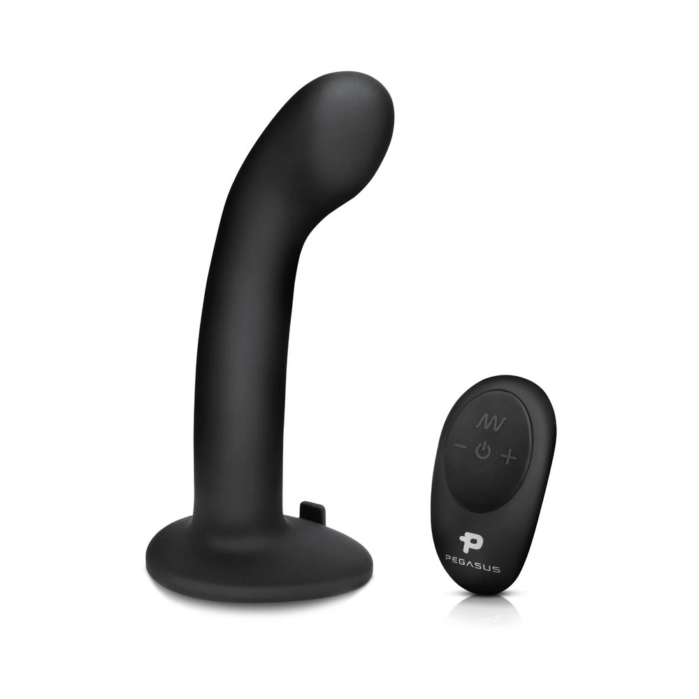 Pegasus 6 in. Curved Realistic Peg Rechargeable Remote-Controlled Silicone Dildo & Adjustable Harness Set Black