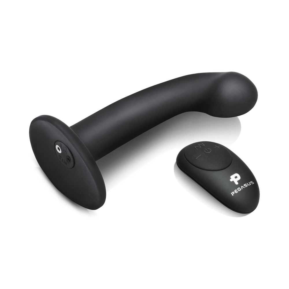 Pegasus 6 in. Curved Realistic Peg Rechargeable Remote-Controlled Silicone Dildo & Adjustable Harness Set Black