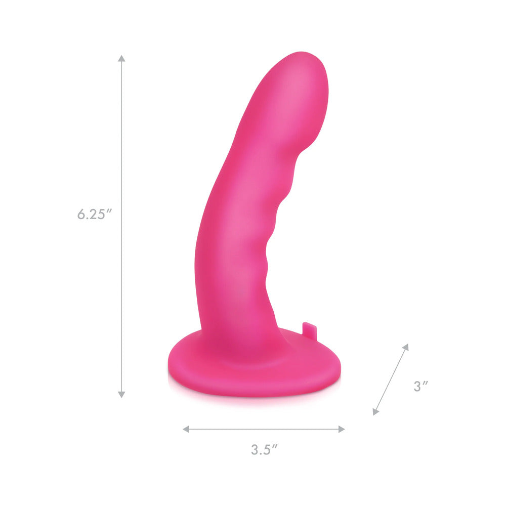 Pegasus 6 in. Curved Ripple Peg Rechargeable Remote-Controlled Silicone Dildo & Adjustable Harness Set Pink