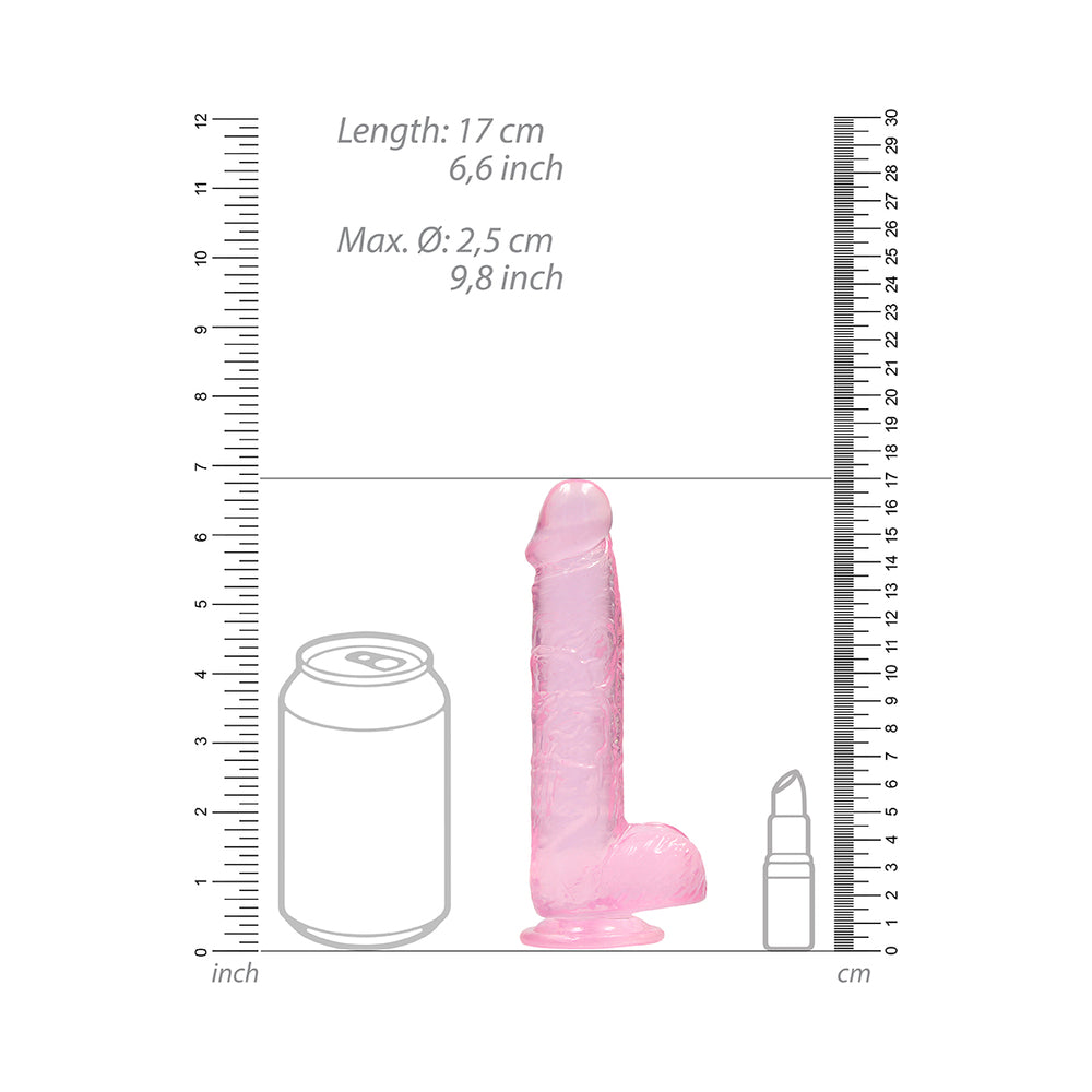 RealRock Crystal Clear Realistic 6 in. Dildo With Balls and Suction Cup Pink