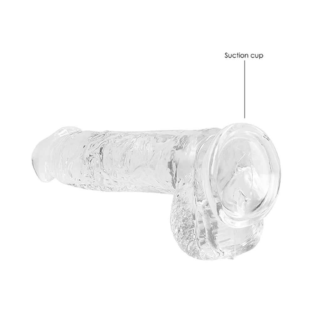 RealRock Crystal Clear Realistic 6 in. Dildo With Balls and Suction Cup Clear