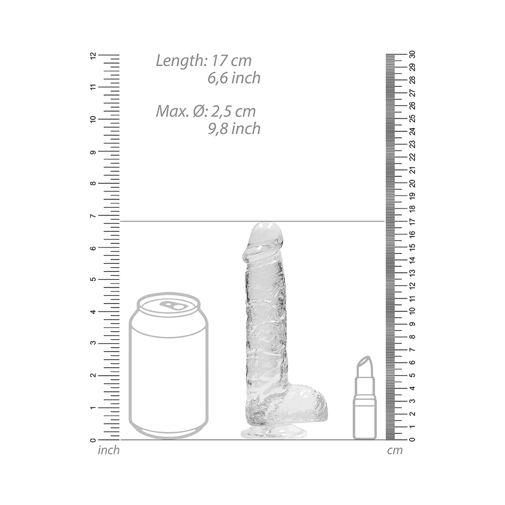 RealRock Crystal Clear Realistic 6 in. Dildo With Balls and Suction Cup Clear