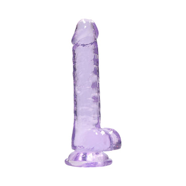 RealRock Crystal Clear Realistic 7 in. Dildo With Balls and Suction Cup Purple