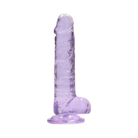 RealRock Crystal Clear Realistic 7 in. Dildo With Balls and Suction Cup Purple