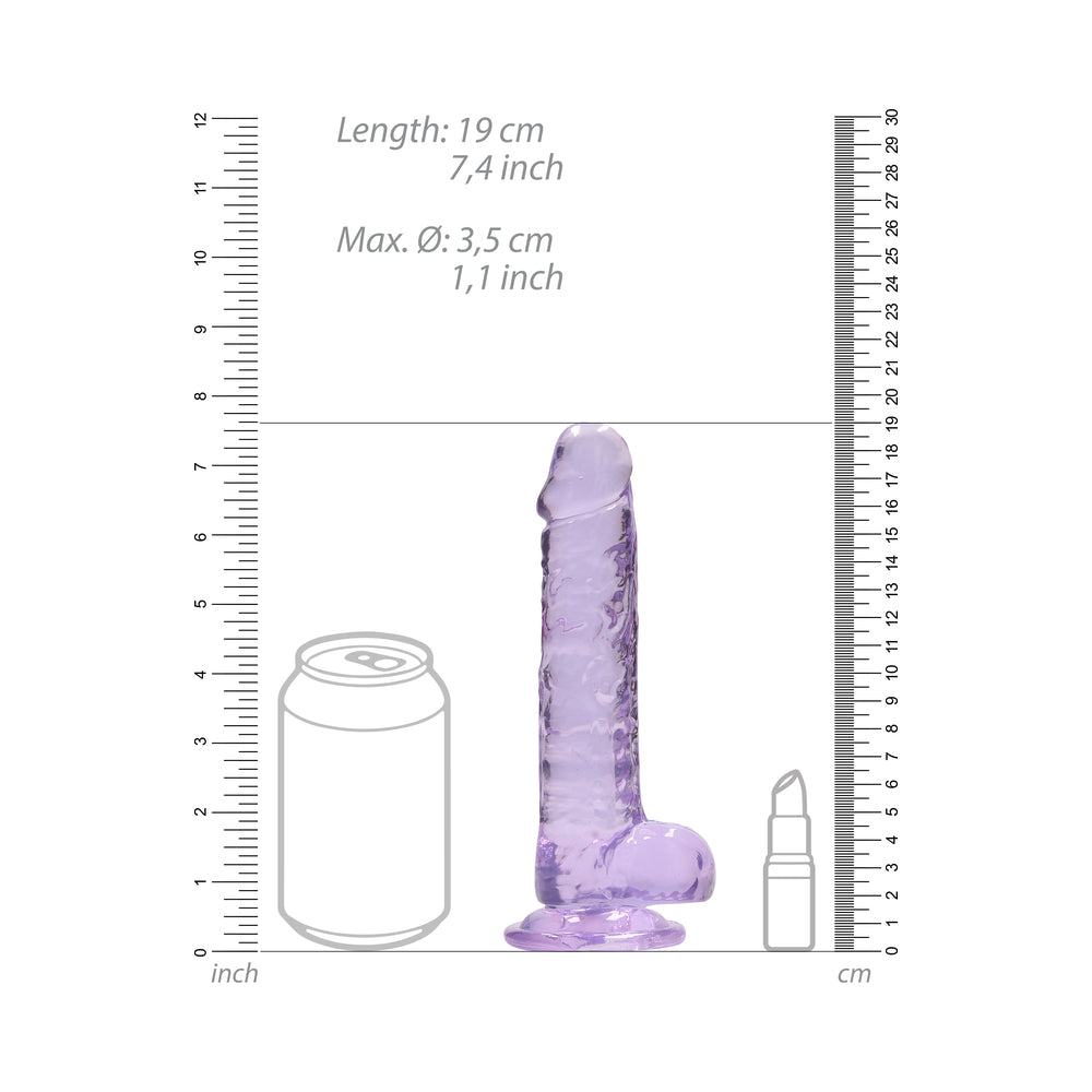 RealRock Crystal Clear Realistic 7 in. Dildo With Balls and Suction Cup Purple