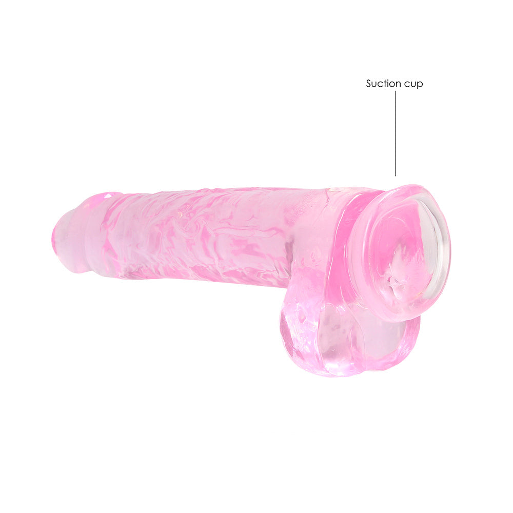 RealRock Crystal Clear Realistic 9 in. Dildo With Balls and Suction Cup Pink