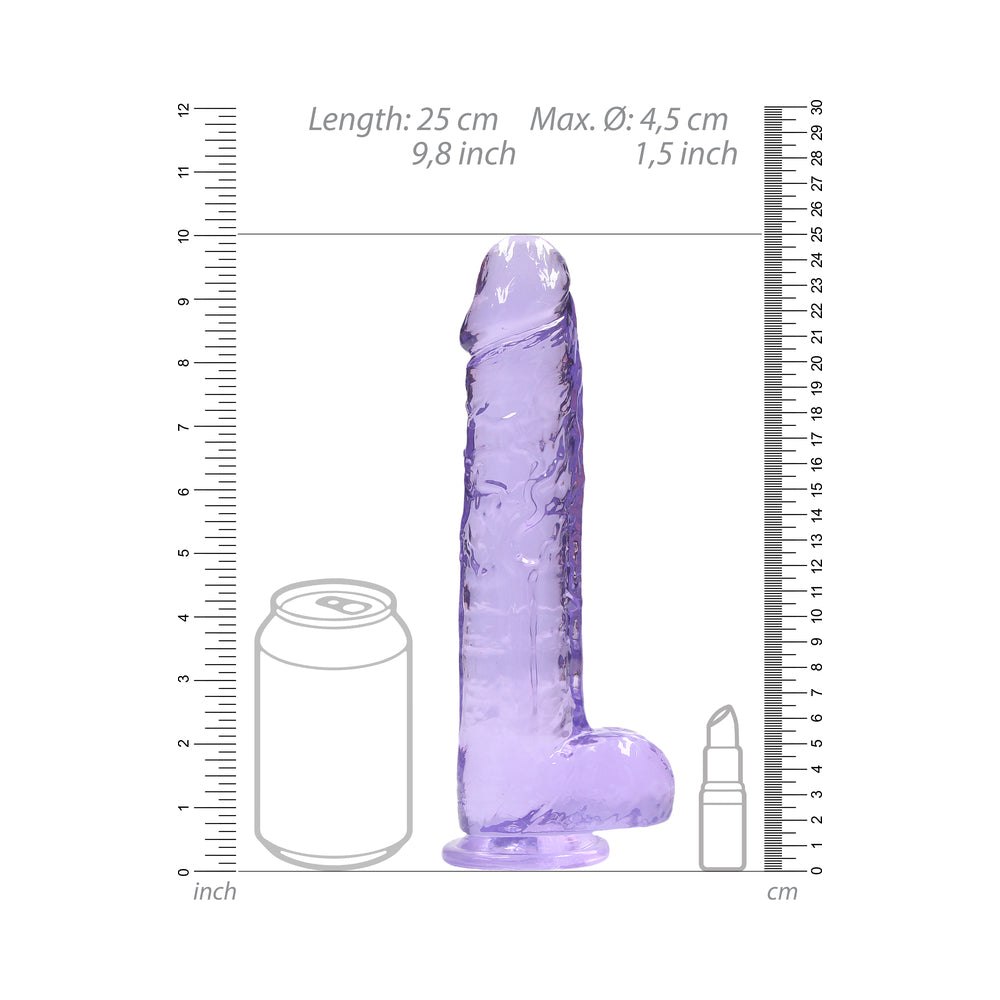 RealRock Crystal Clear Realistic 9 in. Dildo With Balls and Suction Cup Purple