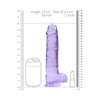 RealRock Crystal Clear Realistic 9 in. Dildo With Balls and Suction Cup Purple