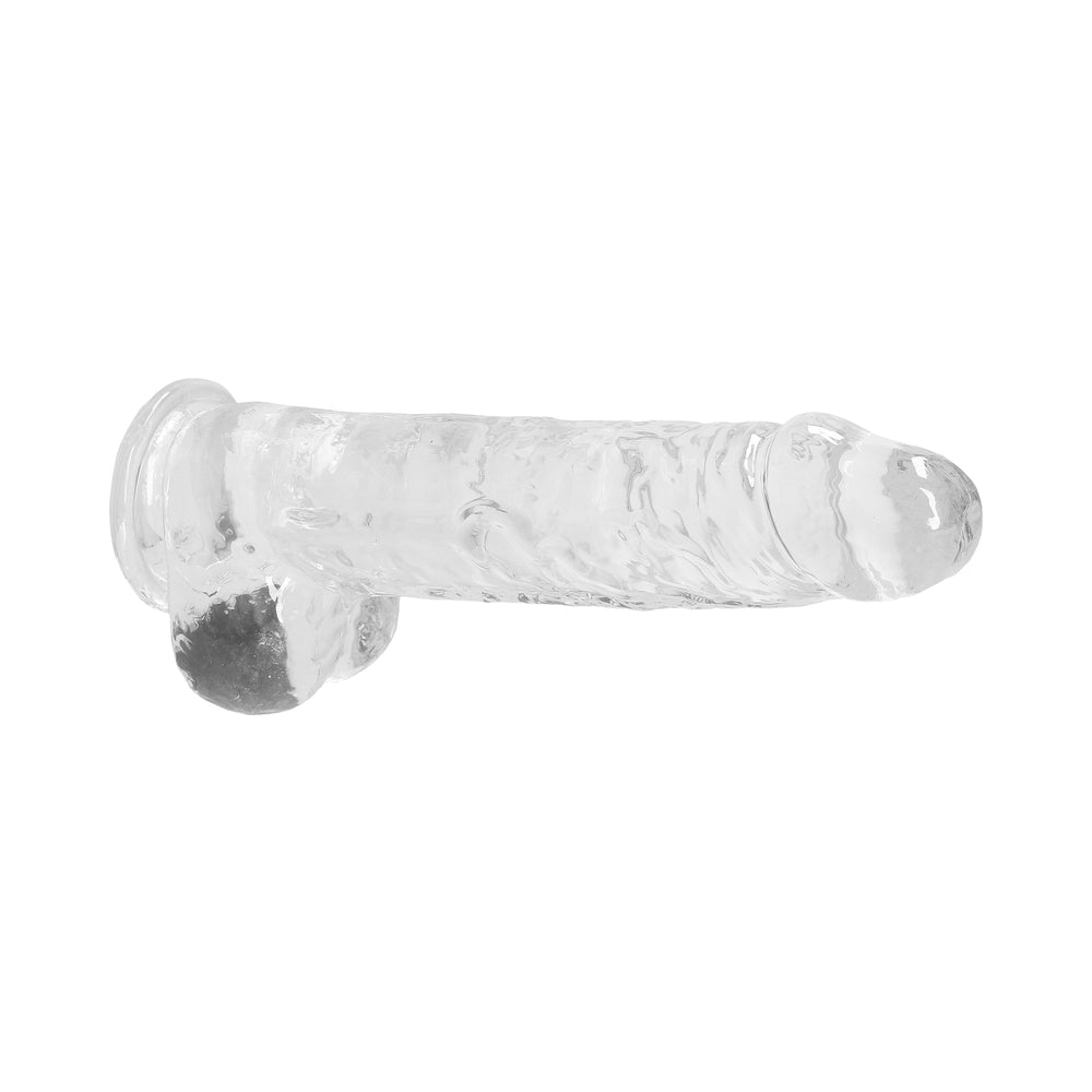 RealRock Crystal Clear Realistic 9 in. Dildo With Balls and Suction Cup Clear