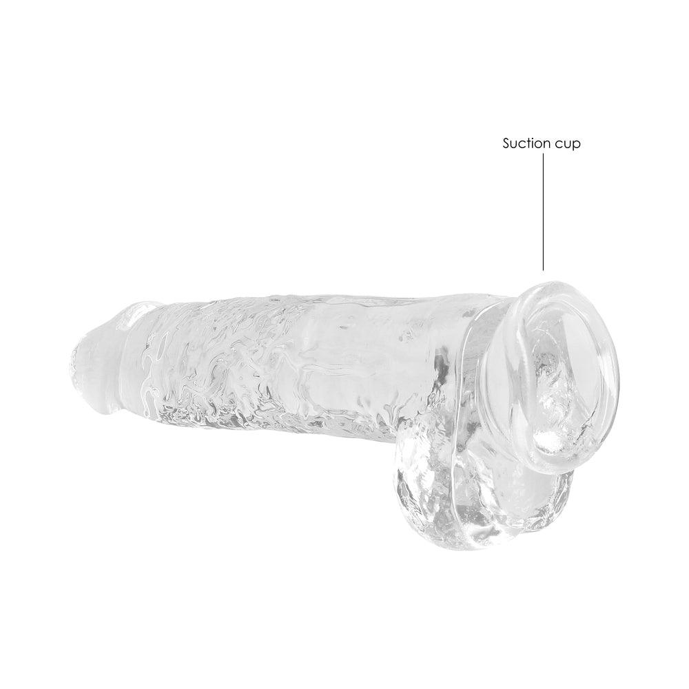 RealRock Crystal Clear Realistic 9 in. Dildo With Balls and Suction Cup Clear