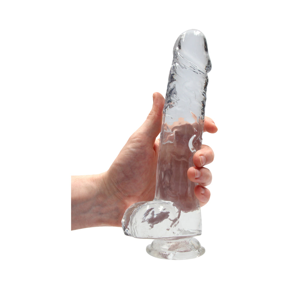 RealRock Crystal Clear Realistic 9 in. Dildo With Balls and Suction Cup Clear