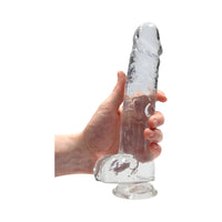 RealRock Crystal Clear Realistic 9 in. Dildo With Balls and Suction Cup Clear