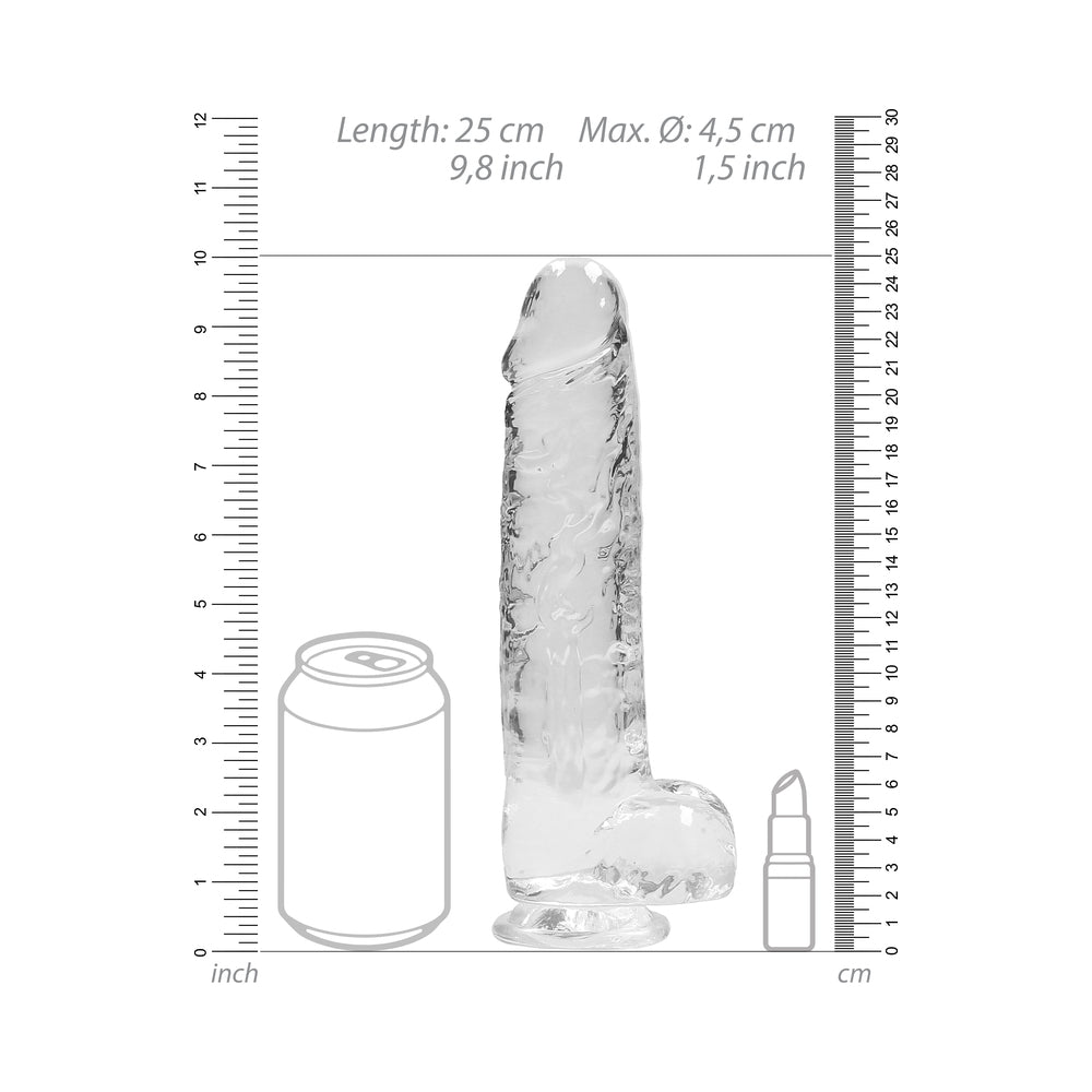 RealRock Crystal Clear Realistic 9 in. Dildo With Balls and Suction Cup Clear