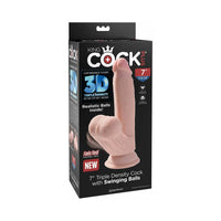 Pipedream King Cock Plus 7 in. Triple Density Cock With Swinging Balls Realistic Suction Cup Dildo Beige