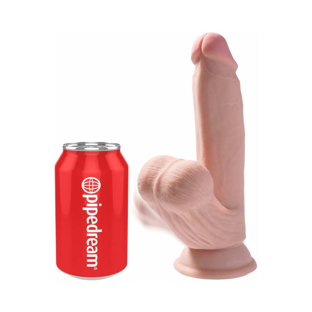 Pipedream King Cock Plus 7 in. Triple Density Cock With Swinging Balls Realistic Suction Cup Dildo Beige