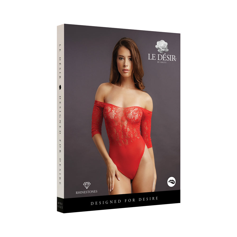 Shots Le Desir Crotchless Rhinestone Teddy Red O/S