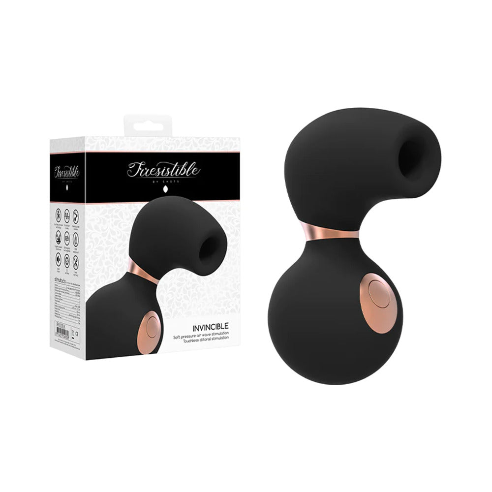 Shots Irresistible Invincible Rechargeable Silicone Soft Pressure Air Wave Clitoral Stimulator Black