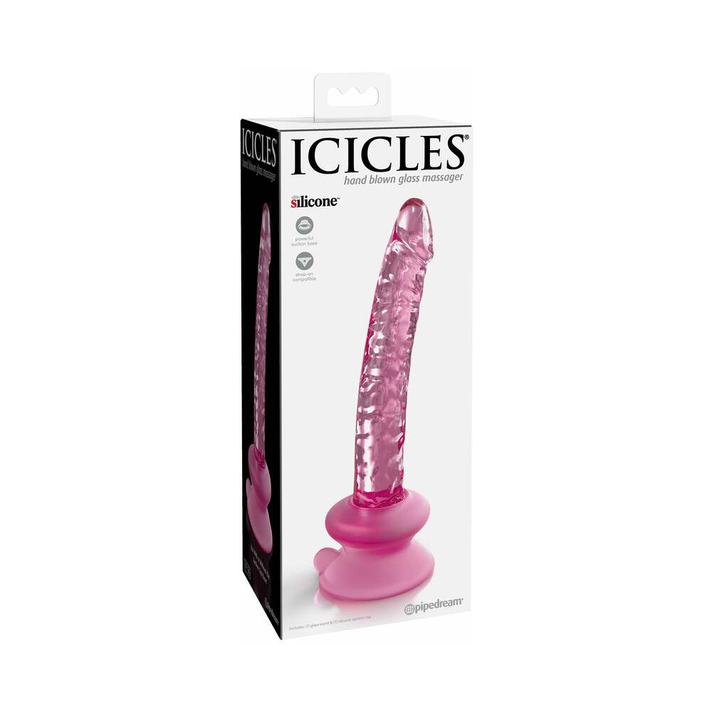 Pipedream Icicles No. 86 Realistic 7 in. Glass Dildo With Suction Cup Pink