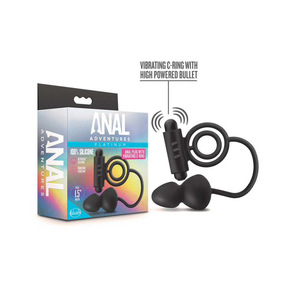 Blush Anal Adventures†Platinum Silicone Anal Plug with Vibrating C-Ring Black