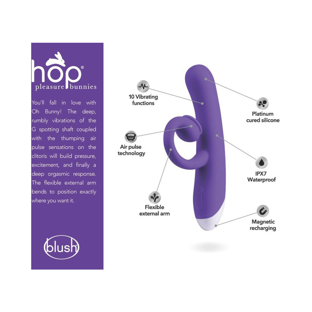 Blush Hop Oh Bunny Rechargeable Silicone Air Pulse Dual Stimulation Vibrator Midnight