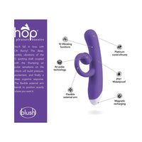 Blush Hop Oh Bunny Rechargeable Silicone Air Pulse Dual Stimulation Vibrator Midnight