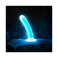 Blush Neo Elite Glow in the Dark Tao 7 in. Dual Density Dildo with Suction Cup Neon Blue