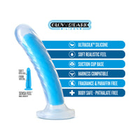 Blush Neo Elite Glow in the Dark Tao 7 in. Dual Density Dildo with Suction Cup Neon Blue