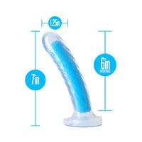 Blush Neo Elite Glow in the Dark Tao 7 in. Dual Density Dildo with Suction Cup Neon Blue