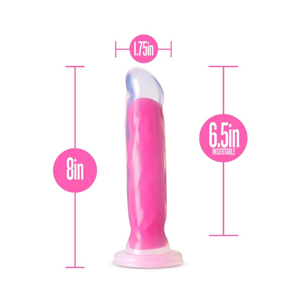 Blush Neo Elite Glow in the Dark Marquee 8 in. Silicone Dual Density Dildo with Suction Cup Neon Pink