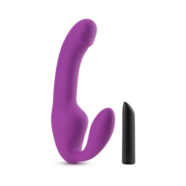 Blush Temptasia Cyrus 8.5 in. Silicone Strapless Strap-On Dildo with Rechargeable Bullet Vibrator Purple