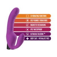 Blush Temptasia Cyrus 8.5 in. Silicone Strapless Strap-On Dildo with Rechargeable Bullet Vibrator Purple