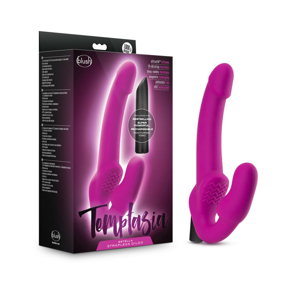 Blush Temptasia Estella 9.5 in. Silicone Strapless Strap-On Dildo with Rechargeable Bullet Vibrator Pink