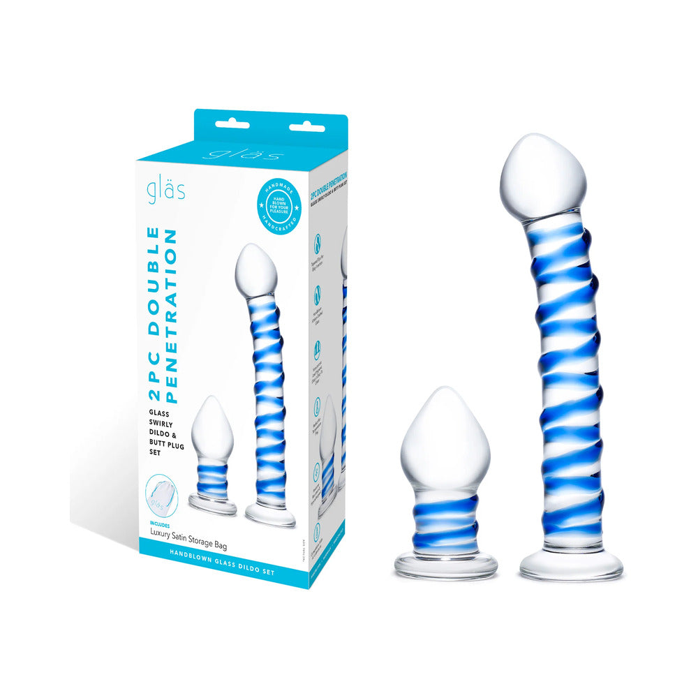 Glas 2-Piece Double Penetration Glass Swirly Dildo & Butt Plug Set