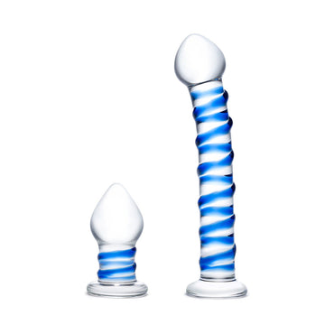 Glas 2-Piece Double Penetration Glass Swirly Dildo & Butt Plug Set