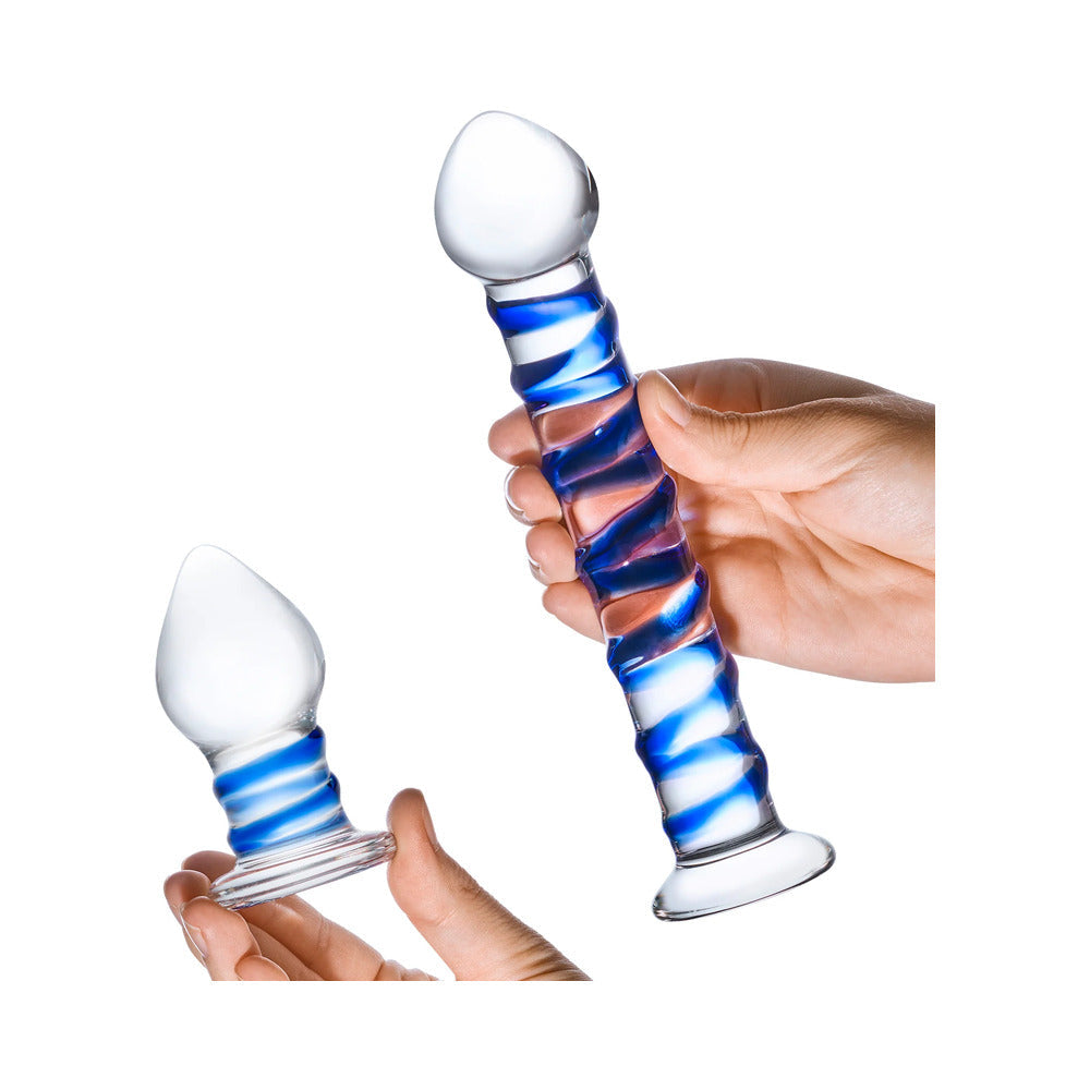 Glas 2-Piece Double Penetration Glass Swirly Dildo & Butt Plug Set