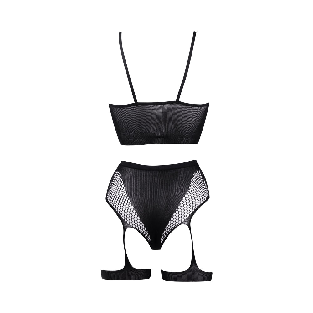 Shots Le Desir Bliss 2-Piece Fishnet Bra & Gartered Panty Set Black O/S