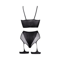 Shots Le Desir Bliss 2-Piece Fishnet Bra & Gartered Panty Set Black O/S