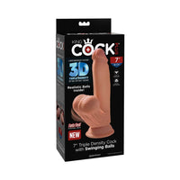 Pipedream King Cock Plus 7 in. Triple Density Cock With Swinging Balls Realistic Suction Cup Dildo Tan