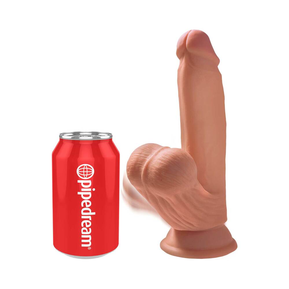 Pipedream King Cock Plus 7 in. Triple Density Cock With Swinging Balls Realistic Suction Cup Dildo Tan