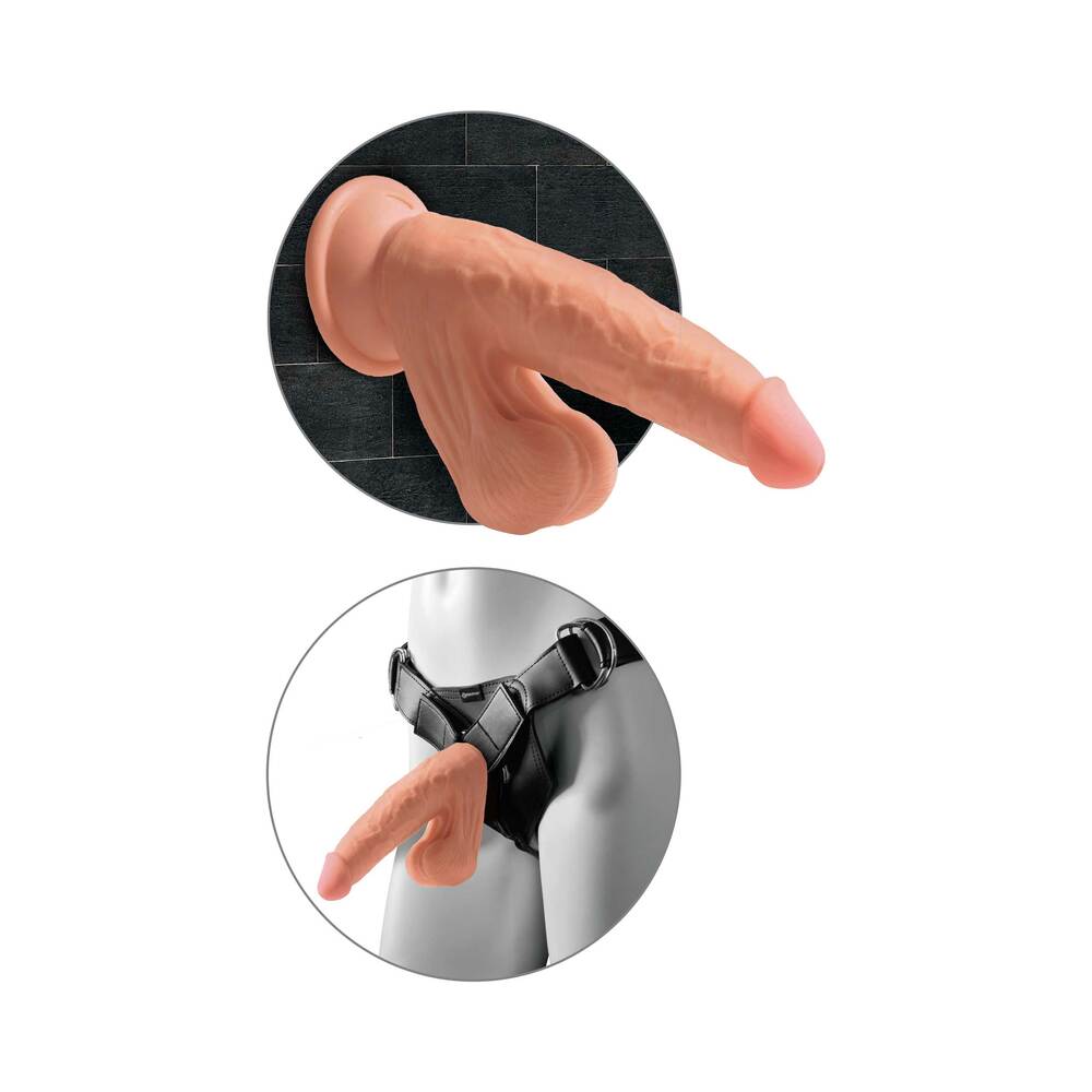 Pipedream King Cock Plus 7 in. Triple Density Cock With Swinging Balls Realistic Suction Cup Dildo Tan