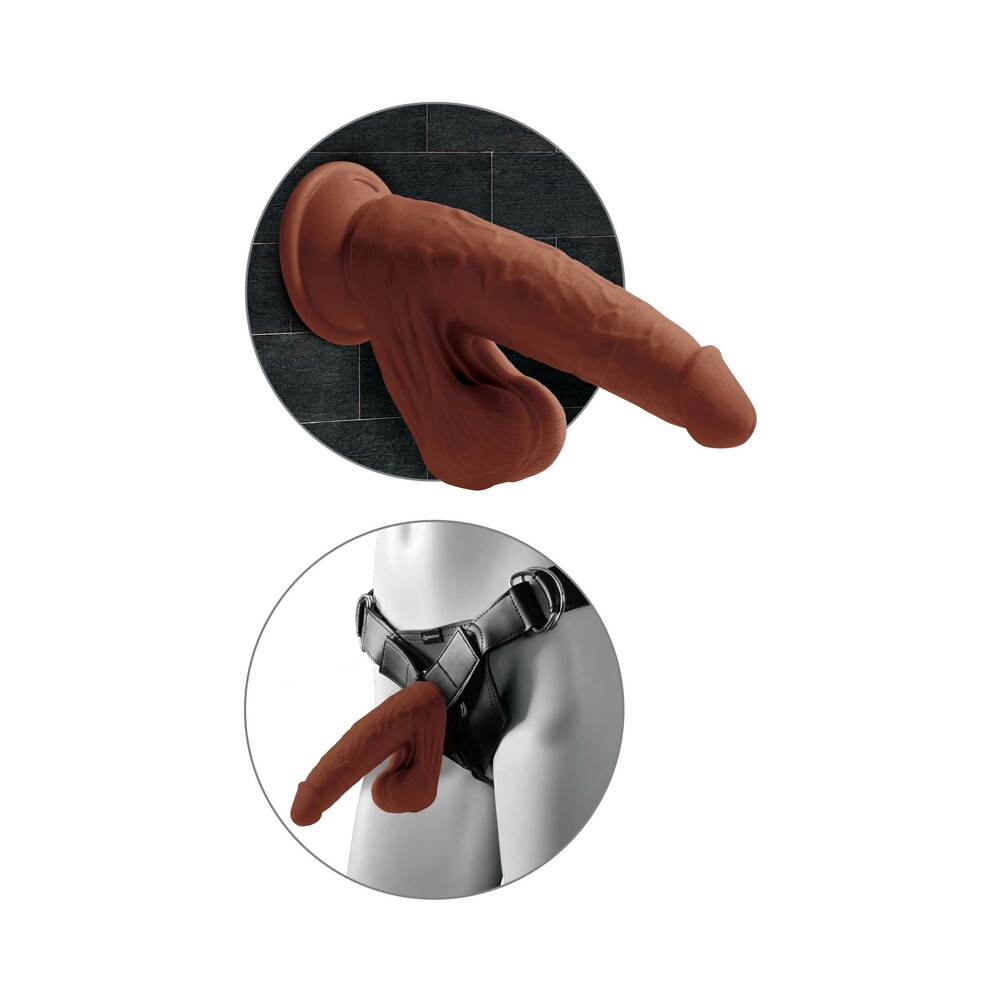 Pipedream King Cock Plus 8 in. Triple Density Cock With Swinging Balls Realistic Suction Cup Dildo Brown