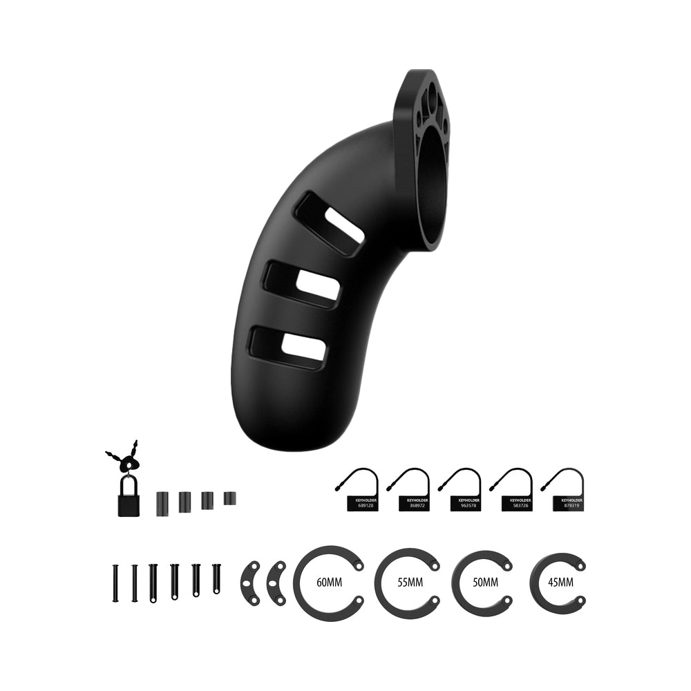 Shots ManCage Model 21 Adjustable 4.5 in. Silicone Chastity Cock Cage Black