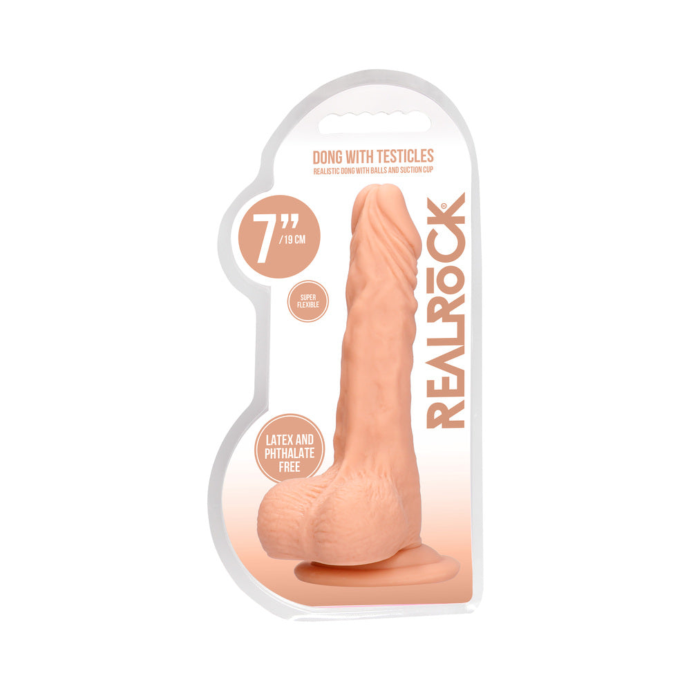 RealRock Realistic 7 in. Dildo With Balls and Suction Cup Beige