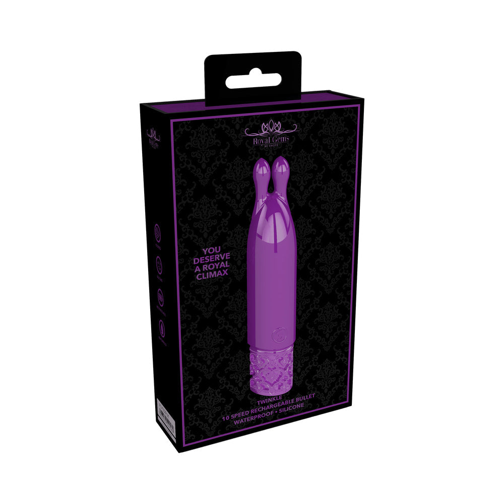 Shots Royal Gems Twinkle Rechargeable Silicone Bullet Vibrator With Ears Purple