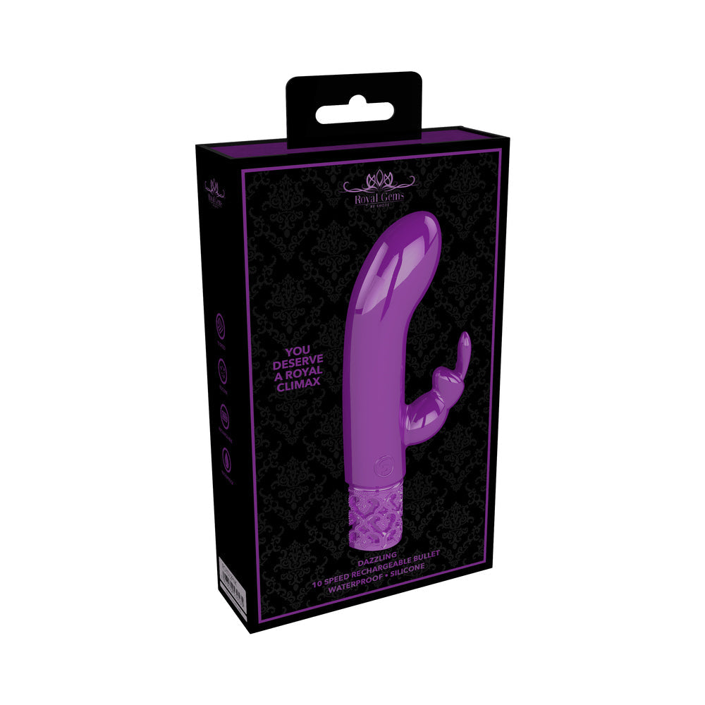 Shots Royal Gems Dazzling Rechargeable Silicone Miniature Rabbit Vibrator Purple