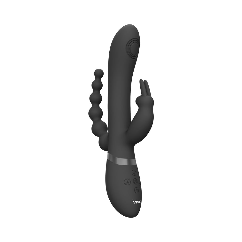 VIVE RINI Rechargeable Triple-Motor Pulse-Wave Dual Entry Silicone Rabbit Vibrator Black