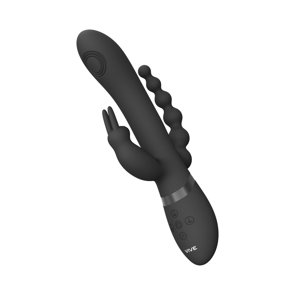 VIVE RINI Rechargeable Triple-Motor Pulse-Wave Dual Entry Silicone Rabbit Vibrator Black